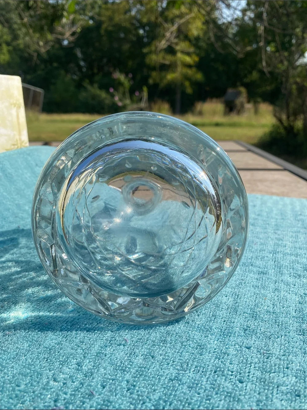 Vintage Romanian Hand-Blown & Cut Crystal (Seeds) Quilted Criss-Cross Decanter